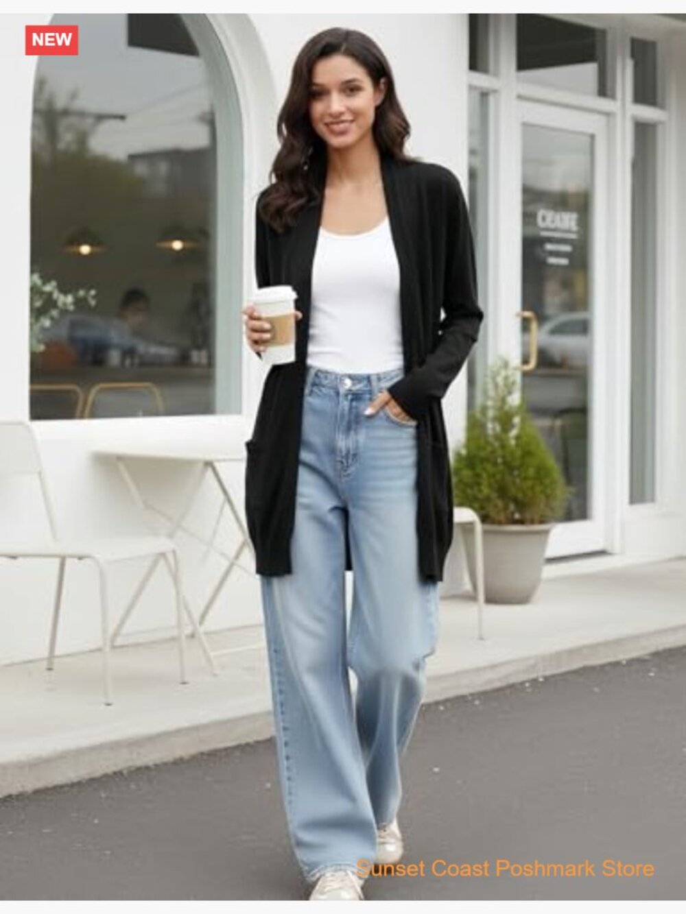 Long Open Front Cardigan Sweater Lightweight Knit with Pockets - Picture 6 of 7